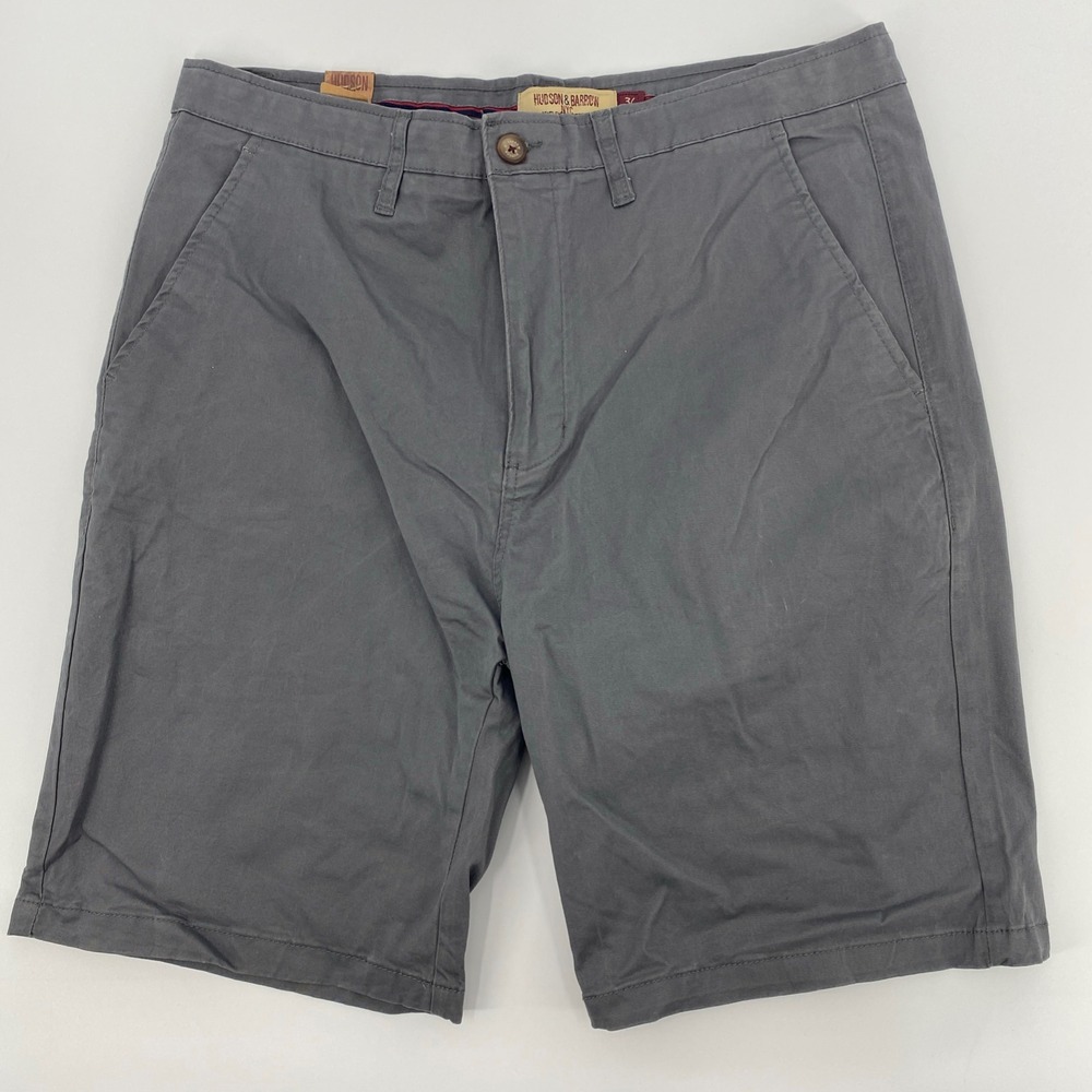 NEW Hudson Barrow Chino Shorts Men 36 Gray Flat Front Casual Summer Classic